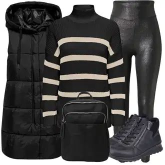 Outfity na zimu Pruhovaný s Černá/Béžová Pruhovaný Svetr/Svetr s límečkem Only "Zimní outfity"