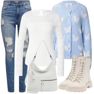 Outfit s Béžová/Bílá/Khaki/Hnědá Šněrovací Kotníková Bota/Klasická kozačka/Bojová Bota/Motorkářská Bota Pull&Bear "Zimní outfit pro volný čas"