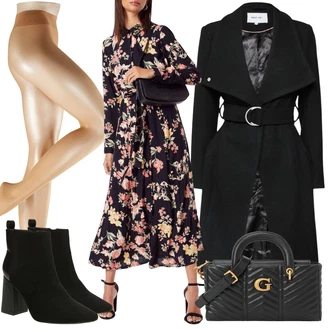 Outfity na zimu s Hnědá/Růžová Šaty na Podzim/Šaty S Potiskem/Zavinovací Šaty/Zimní šaty s dlouhým rukávem/Dlouhé pletené šaty/Šaty s Páskem/Maxi Šaty/Šaty s dlouhým rukávem About You "Zimní outfity"