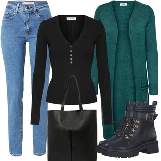 Outfity na zimu s Zelená/Tyrkysový Pletenina veľkej veľkosti/Halenka a Tunika Tunika/Kabát JdY "Zimní outfit pro volný čas"