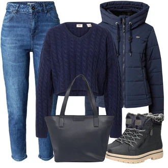 Outfiti S Hlačami Tipa 'mom Jeans Zima mit Modra/Temno modra Kratek Pulover/Volnen Pulover/Pleteni Pulover/Preprost Pulover levi's ® "Zimski videz"