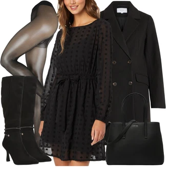 Nadrozměrné Outfit s Černá Kašmírový Kabát/Vlněný Kabát/Zimní Kabát Vlněný kabát/Frock Kabát/Blazerový Kabát/Kabát z Kabanosu Vila "Zimní outfity"Look: Klasické, Emo, Business, Elegantní, Francouzské, Kancelář, Old Money, Příliš oblečený, Nadrozměrné, Chytrý příležitostný, Univerzitní