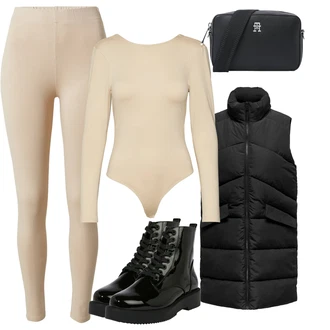 Outfit s Béžová/Hnědá/Khaki Legíny s Vysokým Pasem/Pletený Legín/Bavlněné Legíny/Legíny s Rozparkem/Formovaná Legína/Teplé Legíny/Tregíny/Termo Kalhoty/Neprůhledný Legíny About You "13453218"