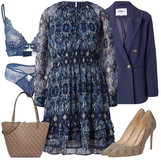 Outfit sa Plava/Ljubičasta/Tamnoplava Bluza I Tunika/Bluza Haljina/Jesenska Haljina/Nicky Haljina/Haljina S Printom/Haljina tunika/haljina od tvida Only "Zimski outfit"
