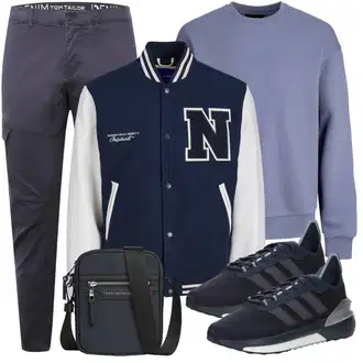 Outfit mit Blau/Grau/Dunkelblau/Lila Sweatmode/Women's Fleece Sweatshirts/Sport Sweatshirt/Lederjacke Jack & Jones "Alltag Outfit"