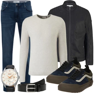 Outfit mit Blau/Hellblau/Dunkelgrün Sneaker Low/Plateau-Sneaker/Skateschuh/Canvas-Sneaker Vans "Alltags Outfit"