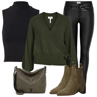 Outfity pro volný čas s Černá/Tmavě modrá Krátký Top/Tílko s ořezem/Pletený top/Halenka Bez Rukávů/Pánské boty/Roláková Košile Edited "Cool každodenní outfit"