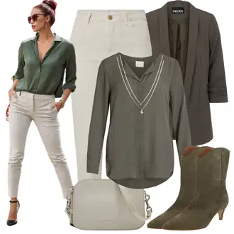 90-ich, Stil Outfit sa Tamnozelena/Kaki/Siva/Smeđa Bluza s gumbom/Duga Bluza/Bluza Dugih Rukava/Tunika Majica/Slip-on Bluza/Bluza s Podignutim Ovratnikom/Svilena bluza/Poslovna Bluza/Bodija Bluze/Jednobojna Bluza/Kožna jakna/3/4 Bluza Vila "Ulični Stil Odjeće"Look: klasický, Lagano, Stil