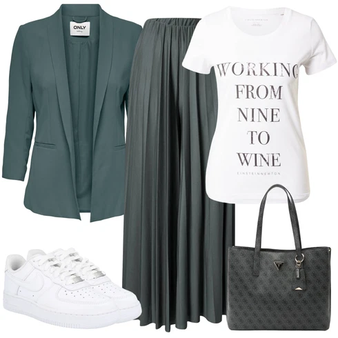 Kombinace Tmavě šedá/Tmavě Zelená/Šedá/Zelená Palazzo Kalhoty/Plisovaná Kalhoty/Plisovaná kalhoty/Slinky Kalhoty/Široká Kalhoty guido maria kretschmer women