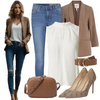 Vysoké Podpatky Outfit s Béžová/Hnědá/Šedá Guess "Jarní outfit"