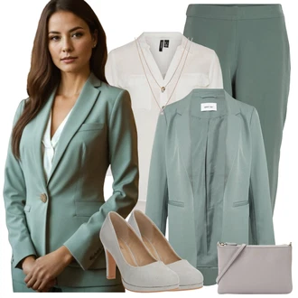 Zapínání na knoflíky Outfit s Šedá/Khaki/Bílá/Hnědá/Béžová/Světle zelená Tunikové Tričko/Halenka S 3/4 Rukávem/Blůza s nášivkou na lokti/Oversize Muselínová Blůza/Kožená bunda/Blůza s knoflíčkem Vero Moda Tall "Vzhled casual"