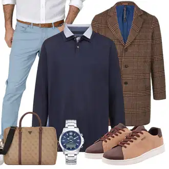 Outfit mit Braun/Grau/Hellblau/Beige Wintermantel Wollmantel/Wollmantel/Blazermantel/Gehröck/Vintage Mantel/Tweed Mantel "Buro Outfit"