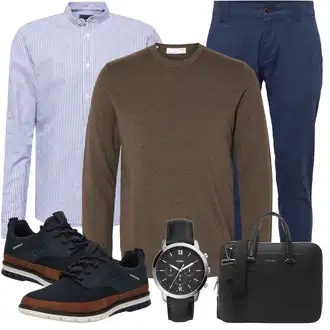 Outfit mit Fliederfarben/Lila/HellBlau/Grau/DunkelBlau/Blau Strickshirt/Bügelfreies Hemd/Hemdbluse/Casual Hemd/Business Hemd/Businesshemd JOOP! Jeans "Buro Outfit"