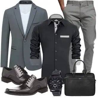 Büro Outfits Moderne mit Grau/Hellgrau/Khaki Indicode, Grau Allthemen "Buro Outfit"Look: Casual, Boyfriend, Stil, Smart Casual, Coole, Nahtlos, Schön, Moderne, Classic, Sportlich, GoGo, Goa, Business, Indoor