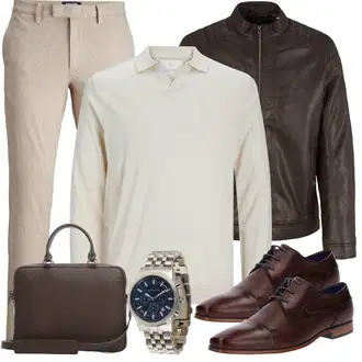 Outfit mit Braun/Grau/Dunkelbraun Mantel Tom Tailor "Buro Outfit"