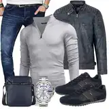 Hellblaue Lederjacken Outfits image