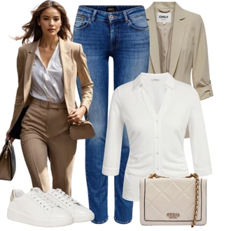 Outfity pro práci Trendový s Modrá/Tmavě modrá/Růžová/Bílá/Hnědá Only "Business casual dámské oblečení"Look: Premium, Egirl, Elegantní, Bezešvé, Pohodlný, Měkká dívka, Trendový, Kovbojka, Sexy, Ležérní, Disko, Cool, Western