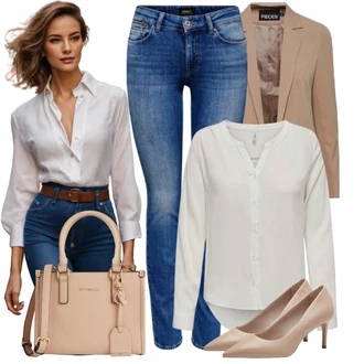Outfit s Béžová/Hnědá Lodička s vysokým nártem/Lodička na Vysokém Podpatku/Business Bota/Vintage Lodička/Lodička Nízký Podpatek/Kožená bota/Bota Na Podpatku/Pohodlná lodička Tamaris "Business casual dámské oblečení"
