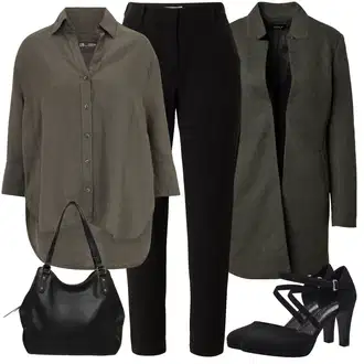 Prevelik Outfit sa Tamnozelena/Kaki/Siva/Smeđa Majica Košulja s Bluzom/Ležerna košulja/Košulja od muslina/Majica s vodopadnim izrezom LTB "Zimski outfit"Look: Prevelik, Preodjeven, Radna odjeća