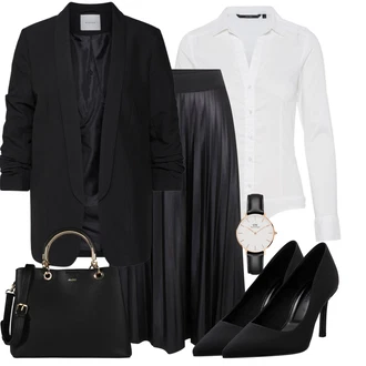 Outfit s Černá/Šedá/Tmavě šedá Sukně do Délky Lýtka/Křesťanská Sukně/Dlouhá Sukně/Maxi sukně/Midi Sukně/Moderní Sukně/Plisovaná sukně/Sukně Pro Matriku Vila "Vzhledy pro volný čas"
