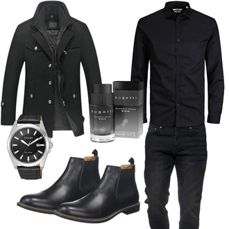 Outfit mit Schwarz/Dunkelblau Hemdbluse/Businesshemd/Business Hemd Jack & Jones "Business Outfit"