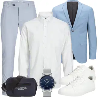Sommer Outfit mit Hellblau/Blau Blazerjacke/Boyfriend Blazer/Lässiger Blazer/Lederjacke/Baumwoll ­Blazer/Eleganter Blazer/Strick­blazer/Sweatblazer/Lederjacke für Männer Jack & Jones "Business Outfit"