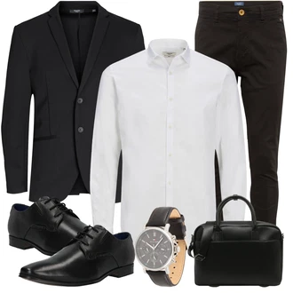 Outfit mit Schwarz/Dunkelgrau Strickjacke Tracht/Kaschmir-Strickjacke/Baumwoll Strickjacke/Strickjacke Gefüttert/Kurze Strickjacke/Stehkragen-Strickjacke/Wolle Strickjacke/Blazerjacke/Boyfriend Blazer/Lederjacke/Eleganter Blazer/Strick­blazer/Kurzblazer/Sweatblazer/Lederjacke für Männer/Smoking Blazer/Lederjacke Jack & Jones "Business Outfit"