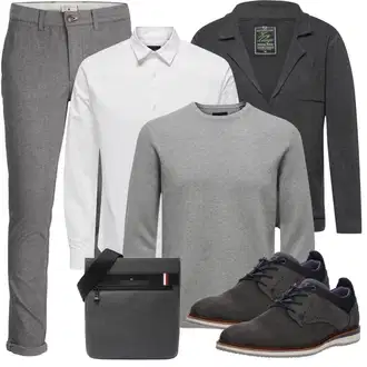 Elegant Outfit mit Grau/Hellgrau/Dunkelgrau/Khaki Slim Hose/Cord Legging/Musselin Hose/FunktionsHose/Skinny Hose/Jeggings/Twill Hose/BügelfaltenHose Jack & Jones "Casual Business Outfit"Look: Outdoor, Smart Casual, Old Money, Casual, Unisex, Moderne, Coole, Elegant