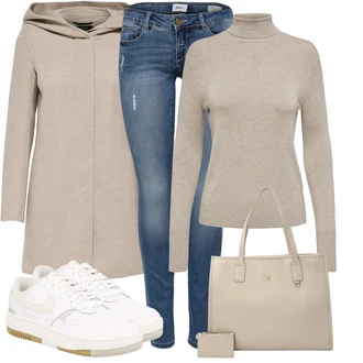 Prošívaný Outfit s Šedá/Hnědá/Béžová/Khaki Scuba Kabát/Pletený Kabát/Kašmírový Kabát/Lehký Kabát/Zimní Kabát Vlněný kabát/Pletený Fleecový Kabát/Vlněný Fleecový Kabát/Lodenový kabát/Kabát s Úzkým Střihem/Kabát s Kapucí Only "Cool každodenní outfit"