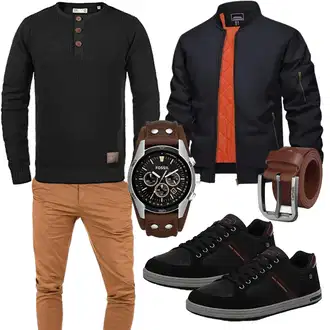 Rock Outfits Patchwork mit Schwarz/Blau/Dunkelblau Fliegerjacke/Bomberjacke KEFITEVD "Casual Outfit"