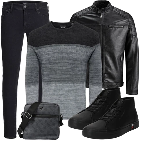 Schwarz/Creme/Dunkelgrün Mantel/Lederjacke/Leder Bomberjacke/Kunstlederjacke/Vintage Lederjacke/Bikerjacke/Motorradjacke Jack & Jones kombinieren mit Schwarz/Dunkelblau Thermojeans/Lederjacke/Slim Fit Jeans/Leder Schuhe/Damen 7/8-Länge Jeans/Winterjacke/Push up Jeans/Knöchelstiefel/Jeans mit Schlitz/Biker Jeans Jack & Jones