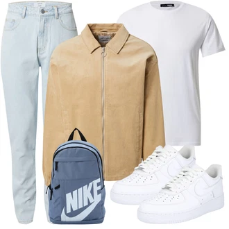 Outfit mit HellBlau/Blau Mom Jean/Tapered-Jeans/Dad Jeans/Boyfriend Jean/Girlfriend Jeans/Jeans mit Schlitz/High Waist Jeans/Cropped Jeans/Vintage Jeans/Herren Lederjacke DAN FOX APPAREL "Casual Outfit"