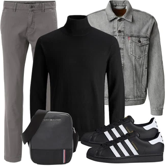 Superstar Outfit mit Schwarz Freizeitschuh/Leder Sneaker/Sneaker Low/Skateschuh/Schmaler Sneaker/Sommer Sneaker/vegane schuhe/Vintage Sneaker Adidas Originals "Casual Outfit"