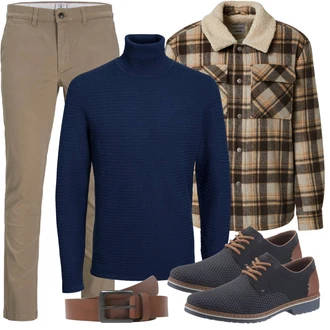 Outfits für Mollige Büro mit Dunkelblau Rollkragenpullover/Kaschmir Pullover/Wollpullover Jack & Jones "Casual Outfit"Look: Uni, Coole, Maritim, Büro, Old Money, Nahtlos