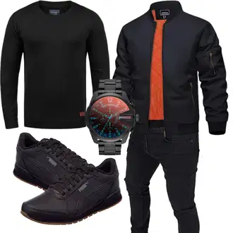 Party Outfits Geburtstag Winter mit Schwarz/Blau/Dunkelblau Fliegerjacke/Bomberjacke KEFITEVD "Casual Outfit"Look: 18 Geburtstag, Wasen, Schule, Pop Konzert, Geburtstag