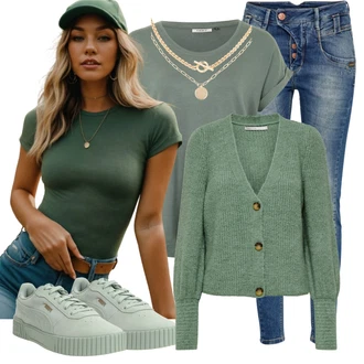 Outfity pro sport s Zelená/Tmavě zelená/Světle zelená Móda Pro Plnoštíhlou Pletenina veľkej veľkosti Only "Vzhled casual"