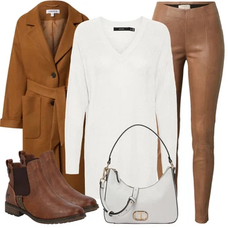 Outfit s Hnědá/Béžová Chelsea Boty/Kožená bunda/Plochá Kotníková Bota/Jezdecká Bota Mustang "Každodenní vzhled"