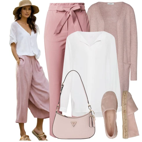 Kombinace Šedá/Hnědá/Béžová/Bílá/Krémová/Khaki Halenkové Body/Blůza s knoflíčkem/Halenka se Stojatým Límcem/Dlouhá Halenka/Halenka s Dlouhým Rukávem/Oversize Halenka/Oversize Muselínová Blůza/Slip-on Halenka/Tunikové Tričko Vila kombinovat s Růžová/Fialová Látková Kalhoty/Paperbag Kalhoty/Ležérní Kalhoty/Kalhoty s Vysokým Pasem/Mušelínové kalhoty/Kalhoty se Štěrbinou VERO MODA