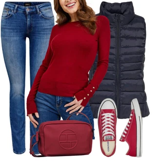 Chuck Taylor All Star Outfit s Červená/Tmavě červená Converse "Cool každodenní outfit"