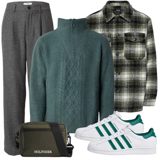 Outfit mit Grau/DunkelGrau/HellGrau Tweed Hose/Musselin Hose/Bundfaltenhose/Bundfaltenhose/Business Hose/Anzughose/Paperbag Hose trapp "Cool Outfit"