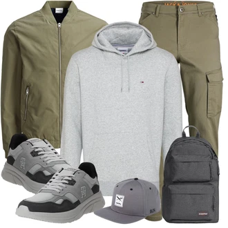 Baseball Outfit mit Grau/Hellgrau/Dunkelgrau Kappe Snapback Cap Iriedaily "Cool Outfit"Look: Baseball