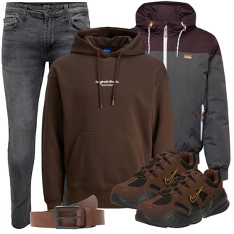 Leder Outfit mit Braun/DunkelBraun Chunky Sneaker/Diabetikerschuh/gesundheitsschuh/Sicherheitsschuh/Sneaker Mit Klettverschluss/Walkingschuh Nike Sportswear "Cool Outfit"