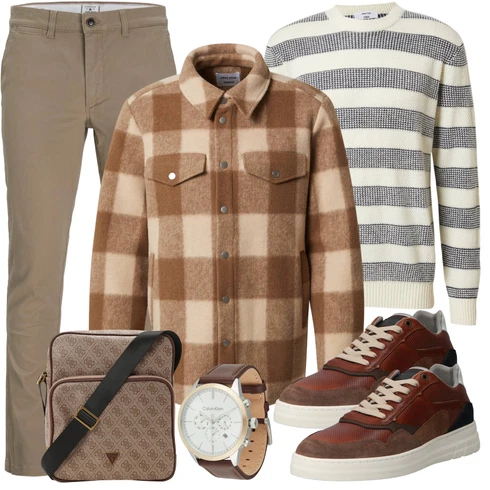 Grau/Creme/Silber Gestreifter Pullover DAN FOX APPAREL kombinieren