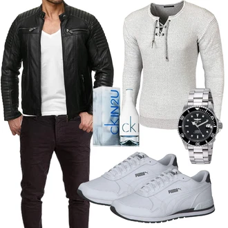 Outfit mit Schwarz Jacke mit Seitlichem Reißverschluss/KunstLederjacke/Motorradjacke/Bikerjacke/Lederjacke Redbridge "Cool Outfit"