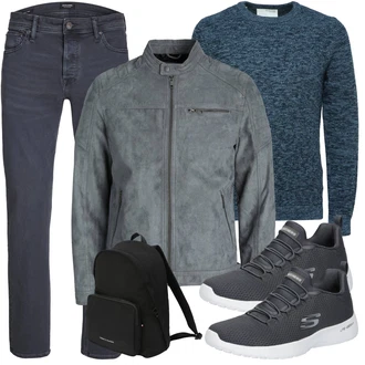 Outfit mit Blau/Dunkelblau/Grau/Dunkelgrau Jeans Straight Leg Jean/Sportschuhe/Regular-Fit Jeans/Damen 7/8-Länge Jeans/Slim Fit Jeans/ThermoJeans/Tapered-Jeans/Winterjacke/Formelles Hemd/Cropped Jeans/Leder Schuhe/Dad Jeans/Girlfriend Jeans Jack & Jones "Cool Outfit"