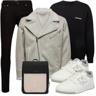 Outfit mit Schwarz/Bordeaux Biker Jeans/Lederjacke/Leder Schuhe/Push up Jeans/Slim Fit Jeans/Jeans mit Schlitz/Thermojeans/Herren Lederjacke/High Waist Jeans/Skinny Hose/Jeggings/Hose mit Schlitz/Slim Hose Jack & Jones "Cool Outfit"