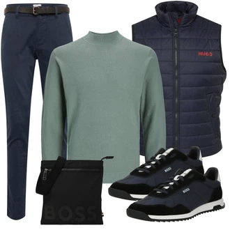 Outfit mit Grün/Hellblau/Hellgrün Rollkragenpullover/Feinstrickpullover/Basic Pullover/Einfacher Pullover/Kaschmir Pullover/Wollpullover/Thermo Pullover Jack & Jones "Cool Outfit"