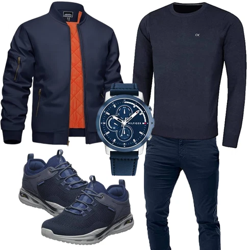 Blau/DunkelBlau/HellBlau Fliegerjacke/Bomberjacke KEFITEVD kombinieren