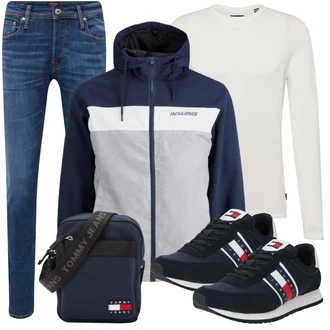 Outfit mit Khaki/Weiß/Creme Langarm-Shirt/Rollkragenshirt/Longshirt/Strick Top/Klassische Länge/Funktions T-Shirt Only & Sons "Cool Outfit"