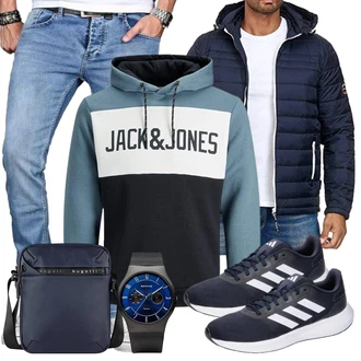 Frühlings Outfits Leichte mit Dunkelblau/Hellblau/Blau Sommerdaunenjacke/Winterjacke/Kunstfaserjacke/Thermojacke/Jacke mit Seitlichem Reißverschluss/Daunenjacke/Steppjacke/Kapuzenjacke/Puffer Jacke Indicode "Cool Outfit"